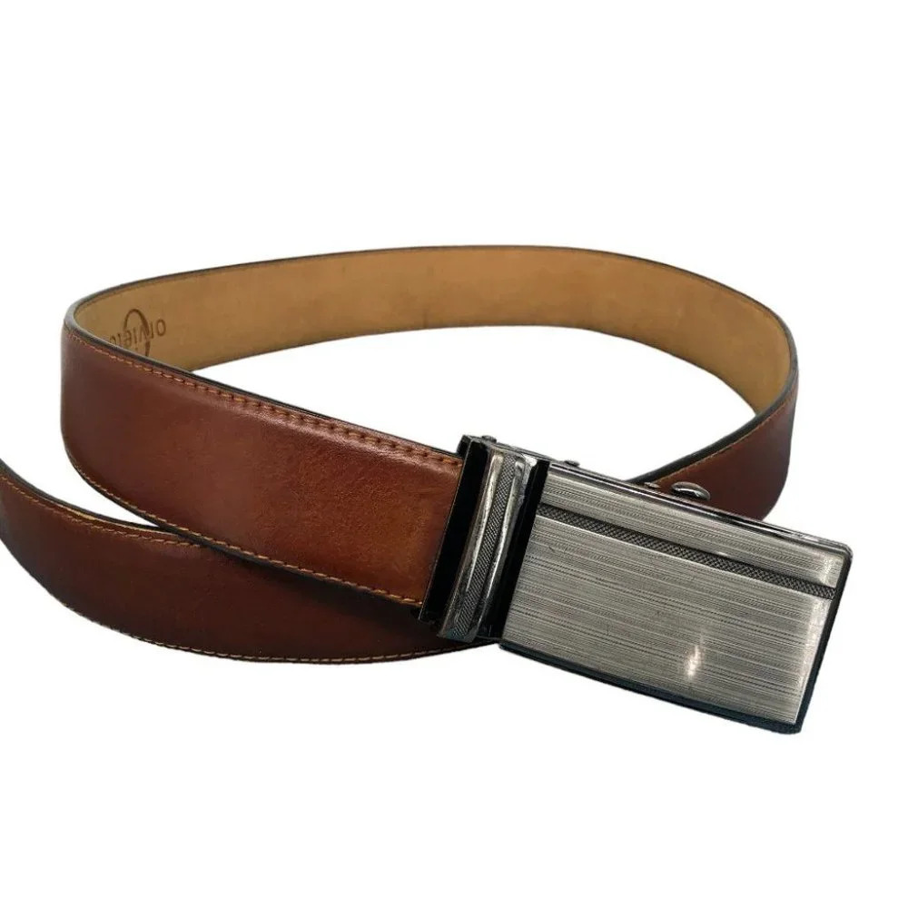 Orvieto Brown Genuine Bonded Leather Belt w/ Silver Tone Belt Buckle size 32